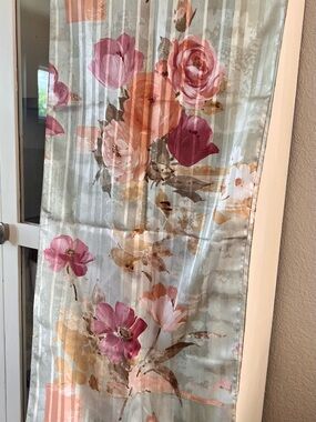 Vintage Basha Scarf- light sage with peach and burgundy florals
